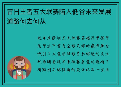 昔日王者五大联赛陷入低谷未来发展道路何去何从